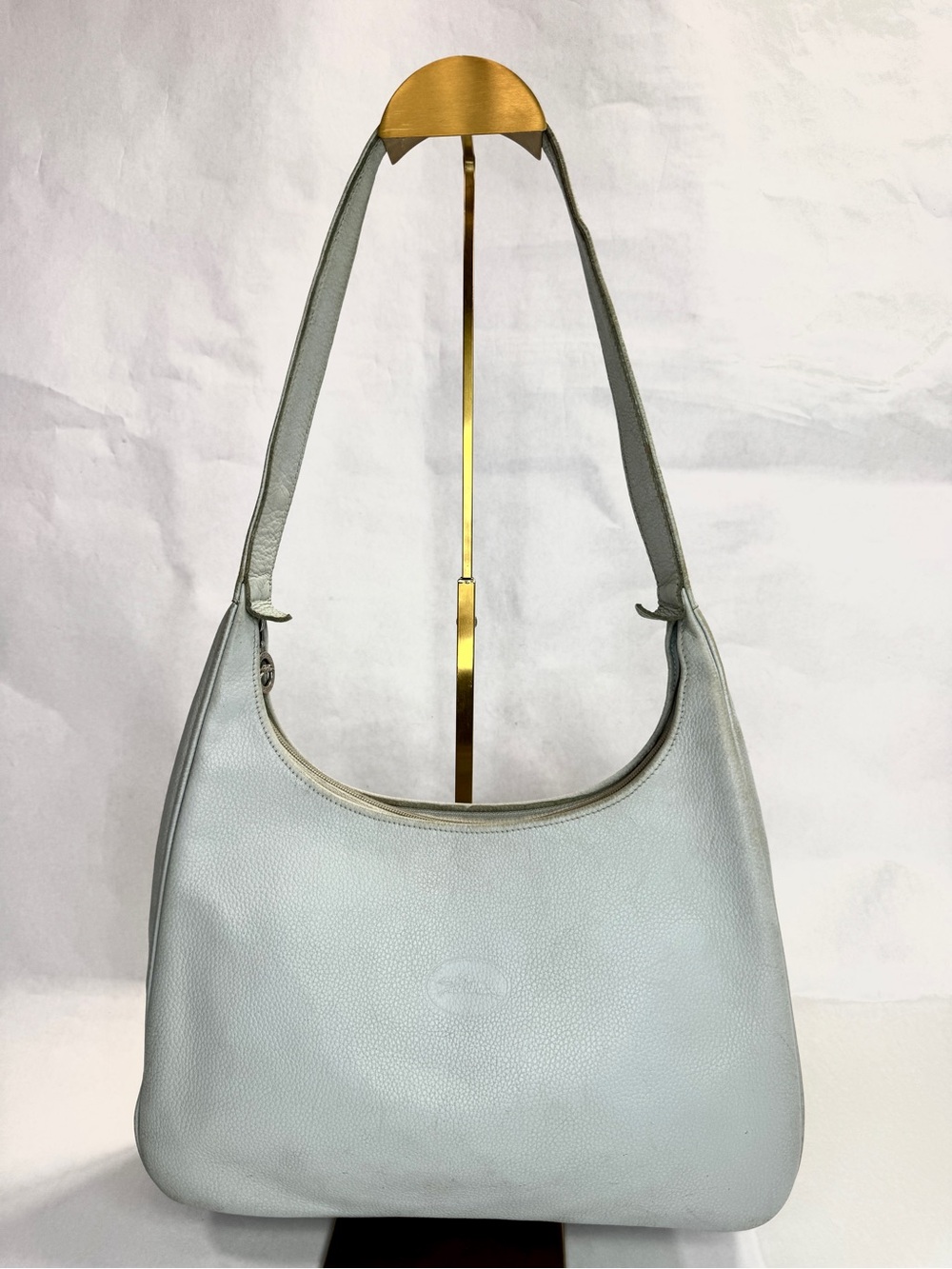 Longchamp 26497 Light Blue Leather Hobo Shoulder Bag Vintage